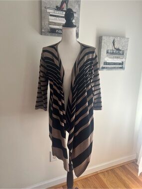 Cyrus Black & Tan Striped Open-Front Cardigan